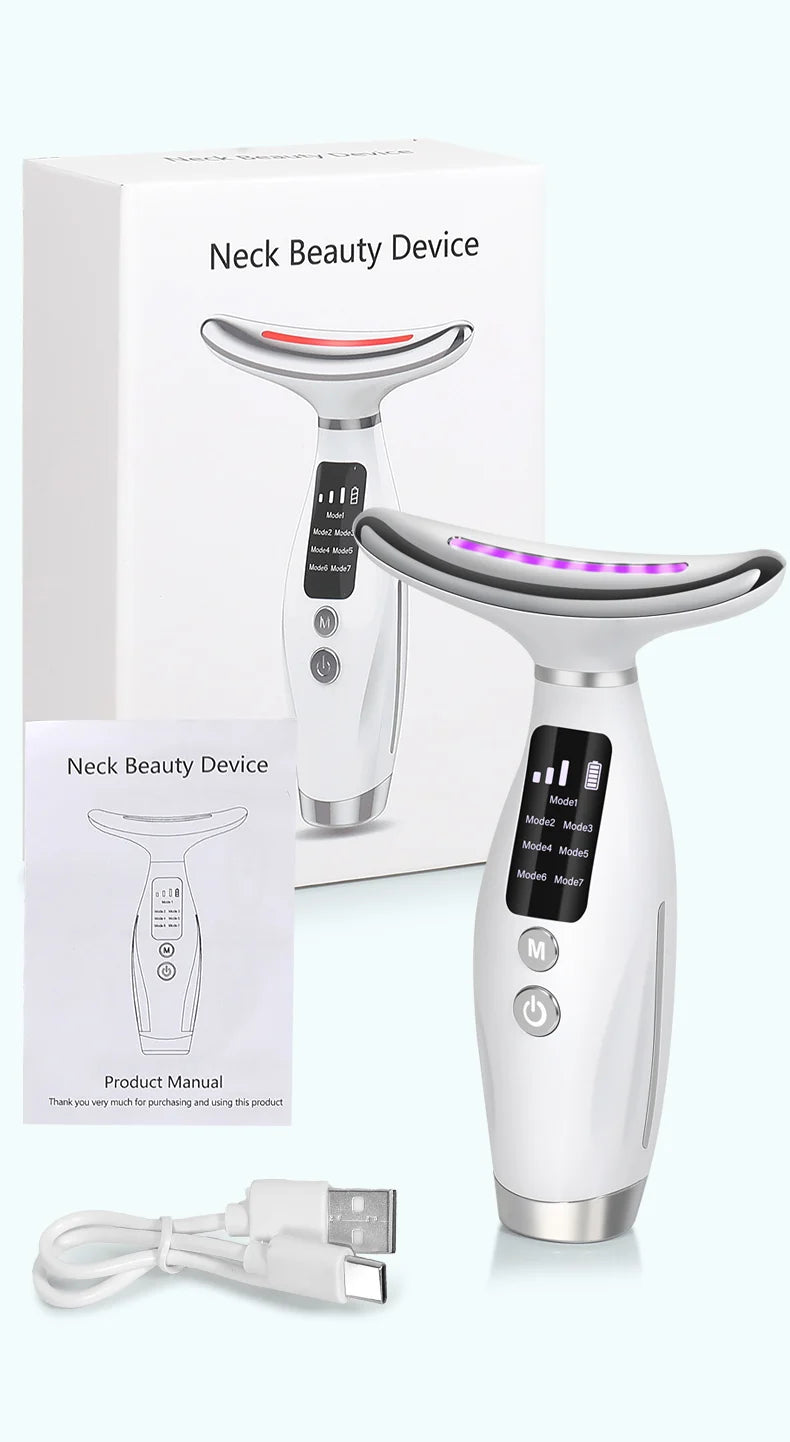 EMS Micro-current Neck Face Beauty Device 7 Color Facial Massager for Enhanced Face Neck and Shoulder Care with Vibrating - Global Mix