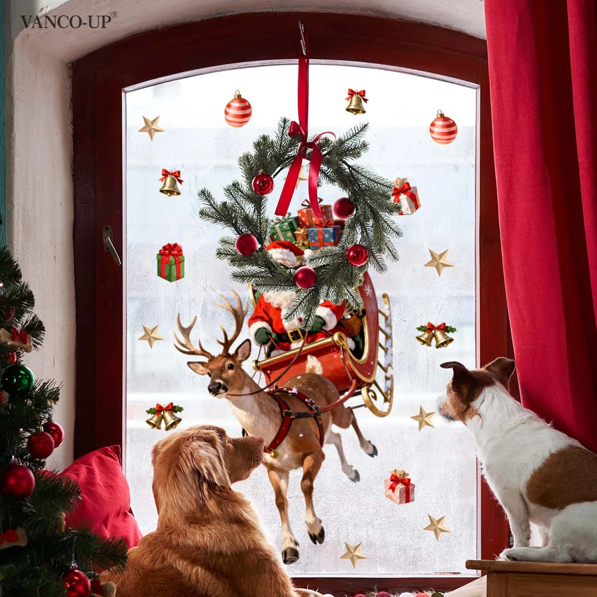 Santa Sleigh Christmas Window Clings