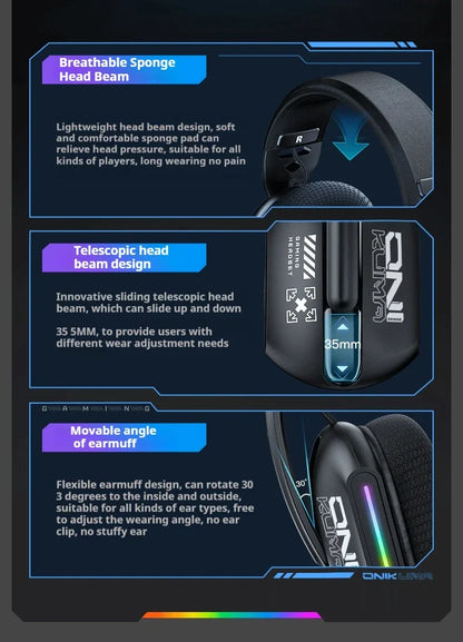 ONIKUMA Wireless Gaming Headset 3 Modes with Bendable HD Mic & Immersive Sound
