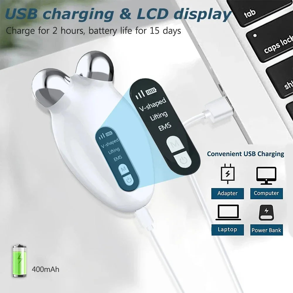 Facial Massager Microcurrent Roller EMS Device For Face Lifting Skin Tighten Rejuvenation Chin Remover Anti Wrikle Double care - Global Mix