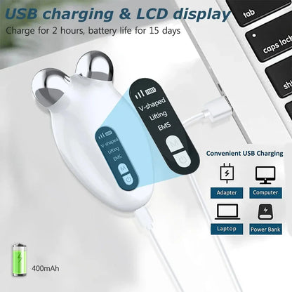 Facial Massager Microcurrent Roller EMS Device For Face Lifting Skin Tighten Rejuvenation Chin Remover Anti Wrikle Double care - Global Mix