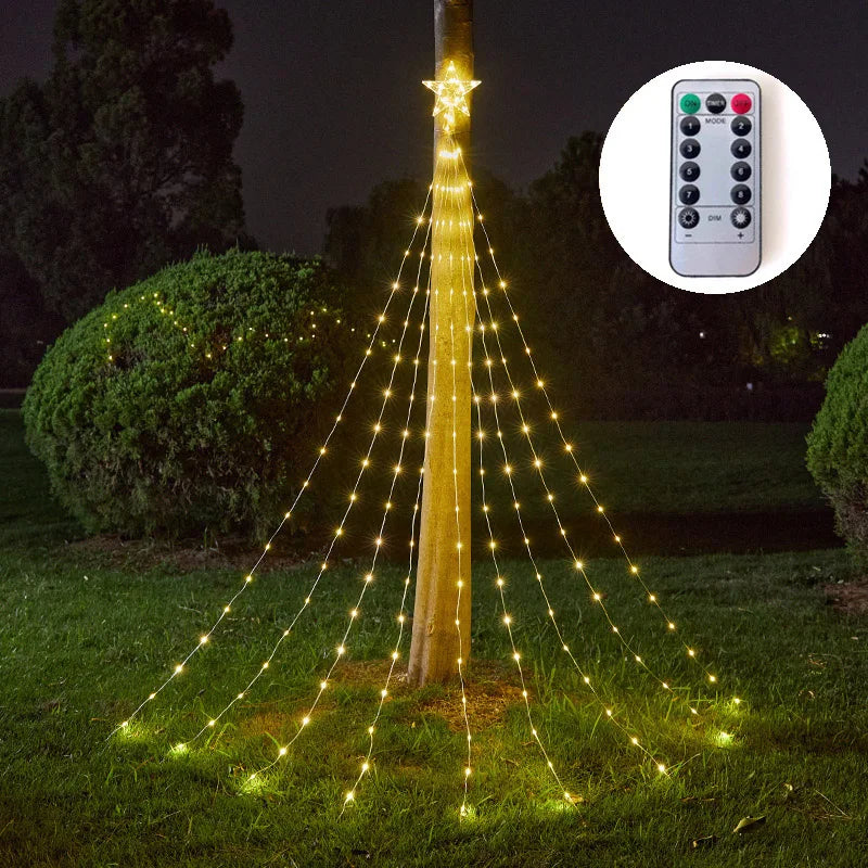 Christmas Tree Waterfall Star Lights