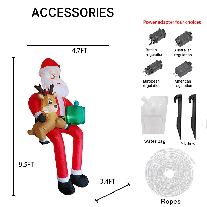9.5 FT Inflatable Santa & Reindeer Christmas Decoration