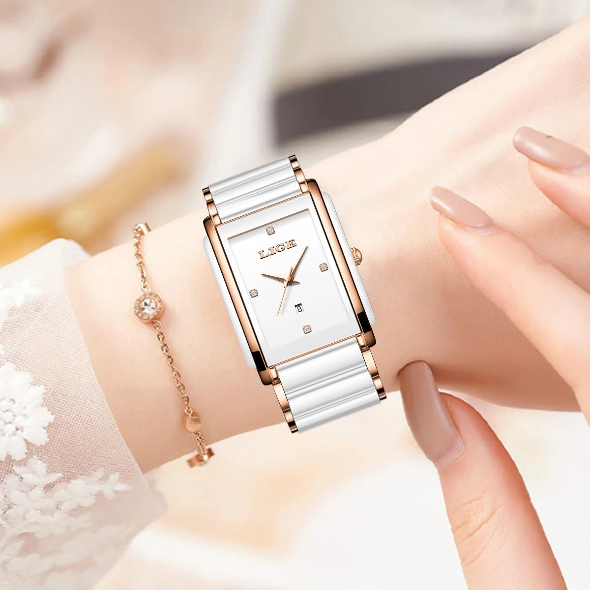 Elegant Square Ceramic Women’s Watch