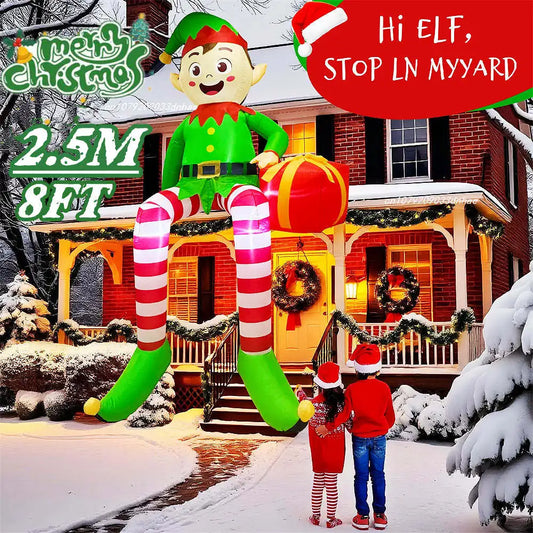 Christmas Inflatable Climbing Window Santa Claus/Sitting Elf Model with LED Lights, For Xmas Party Indoor Gift Decoration Props