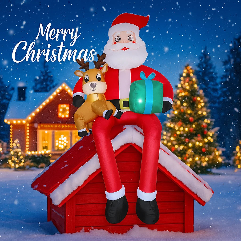 9.5 FT Inflatable Santa & Reindeer Christmas Decoration