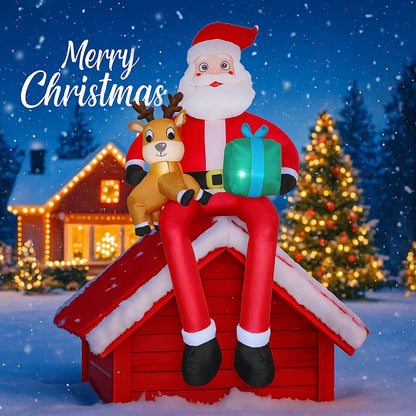 9.5 FT Inflatable Santa & Reindeer Christmas Decoration