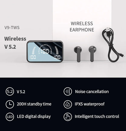 Wireless Bluetooth Headset with Charge Box Noise Cancelling LED Earbuds with Mic Wireless Headphones Bluetooth Earphones
