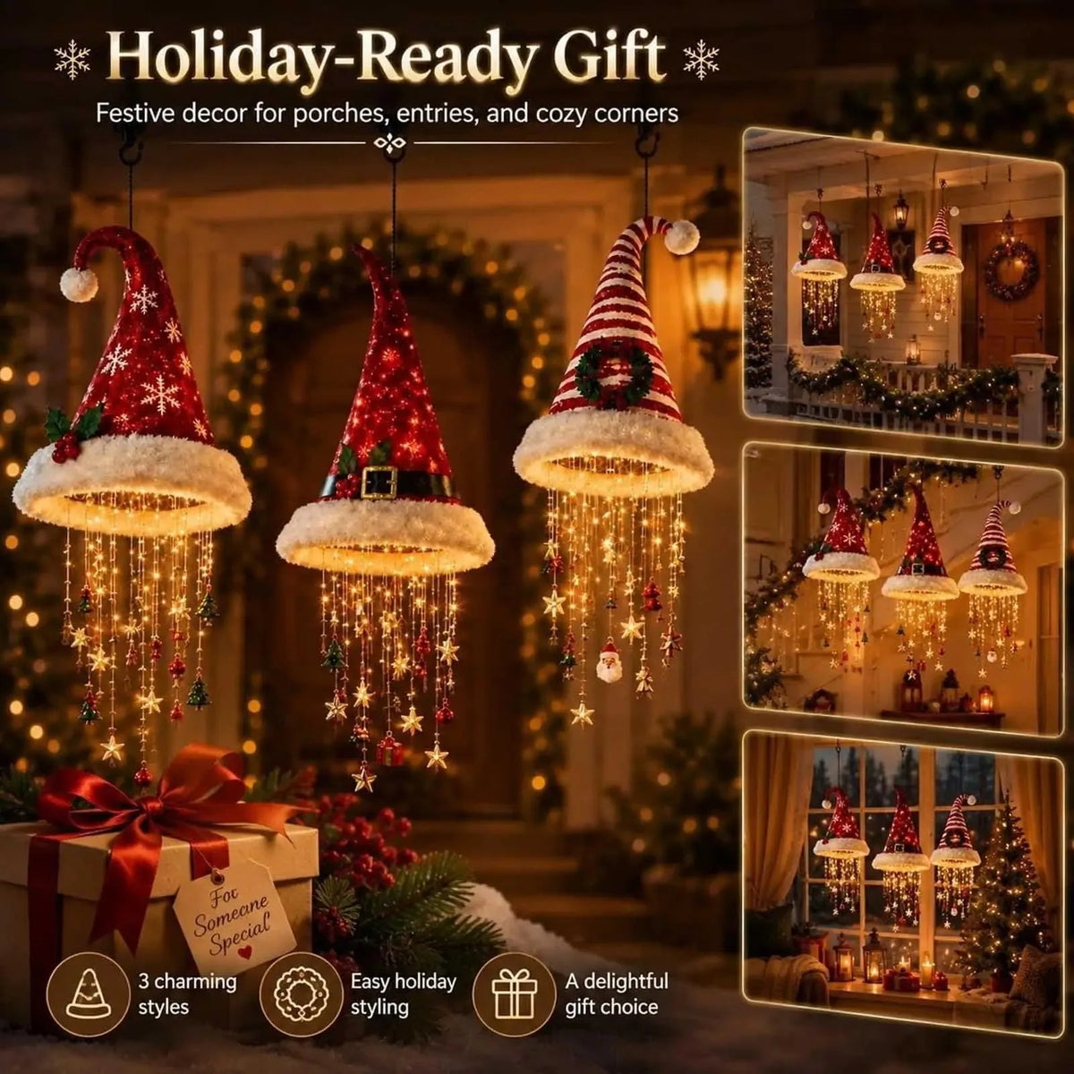 Lighted Santa Hat Christmas Chandelier