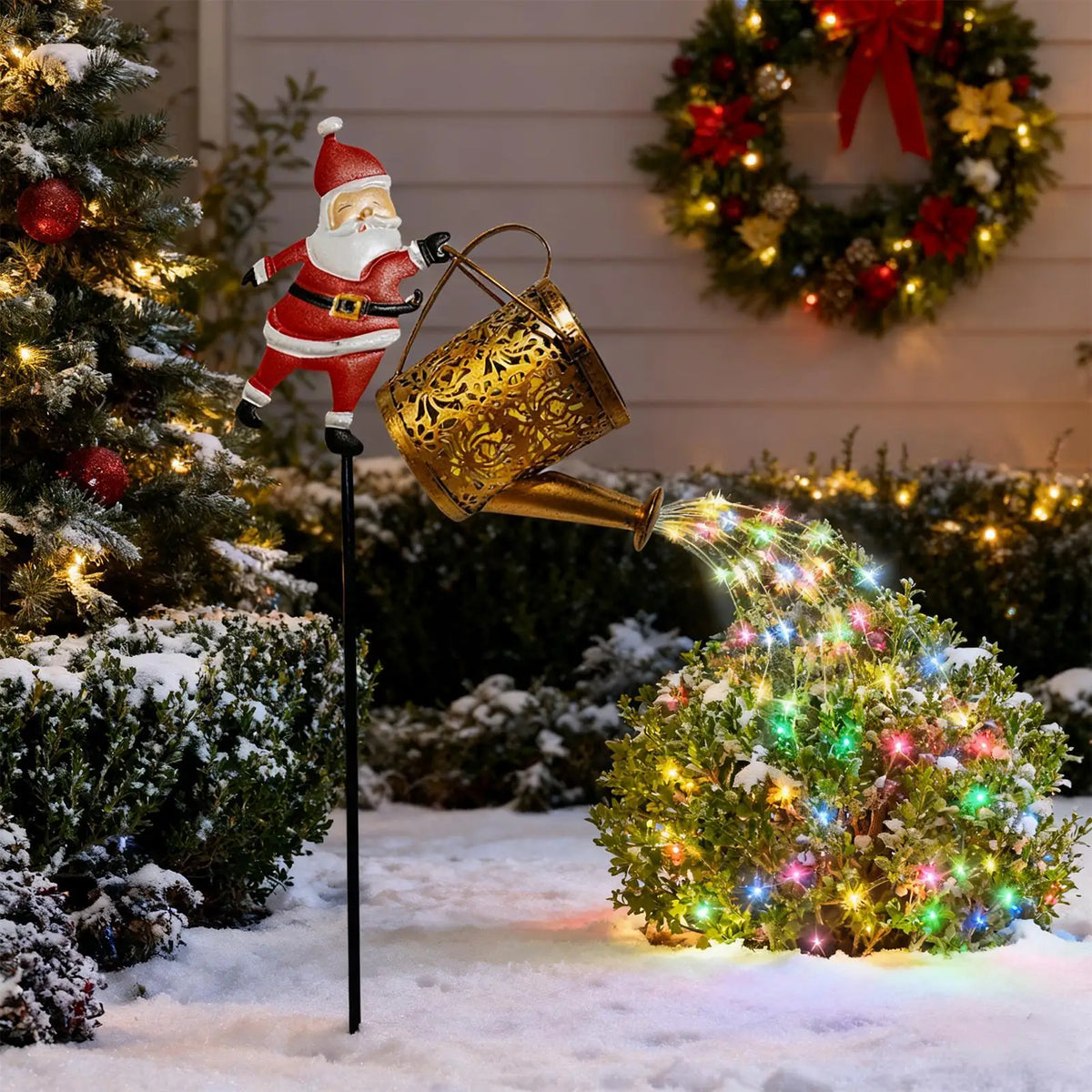 Solar Santa Watering Can Christmas Lights