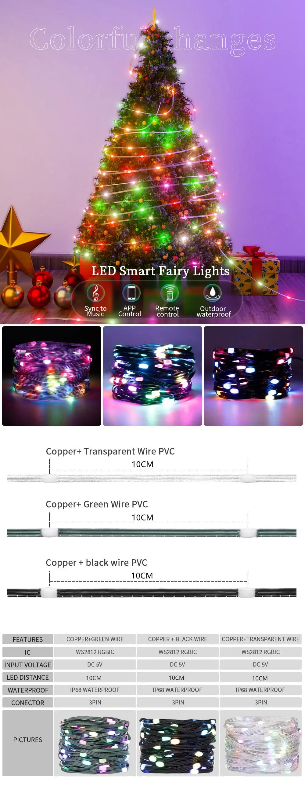 Addressable RGB Christmas LED String Lights