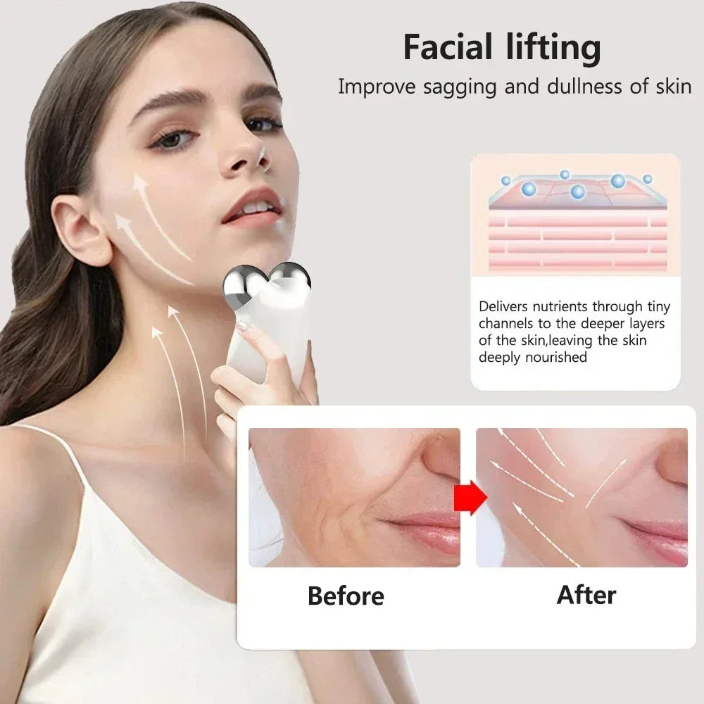 Facial Massager Microcurrent Roller EMS Device For Face Lifting Skin Tighten Rejuvenation Chin Remover Anti Wrikle Double care - Global Mix