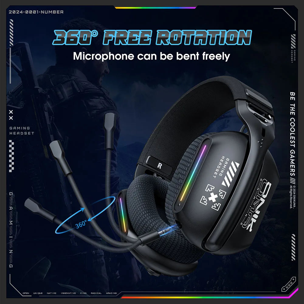 ONIKUMA Wireless Gaming Headset 3 Modes with Bendable HD Mic & Immersive Sound