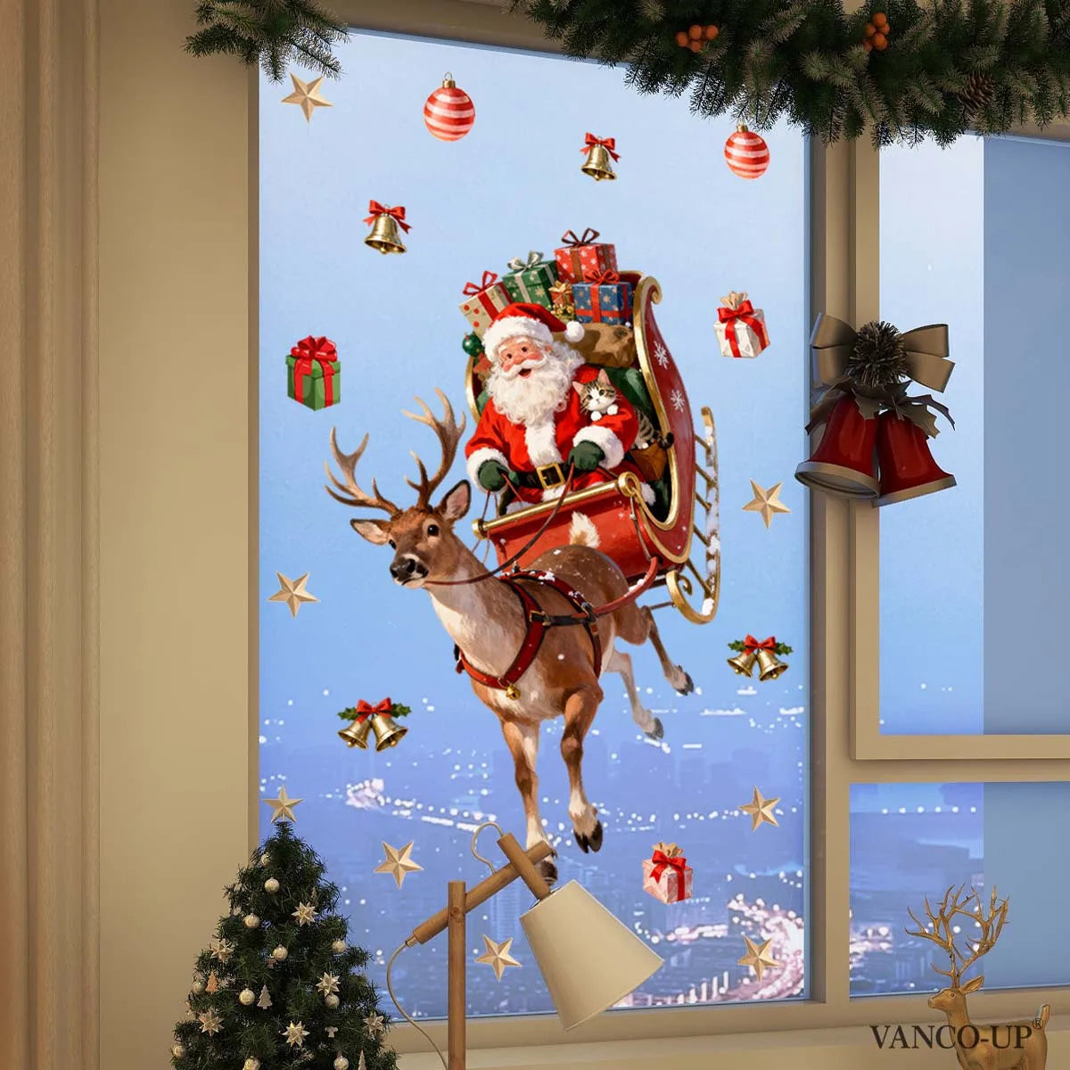 Santa Sleigh Christmas Window Clings