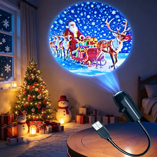 USB Powered Christmas Projector Lights with Santa Claus/Gingerbread Man/elk Patterns Spotlight Indoor Party Navidad Xmas Decor