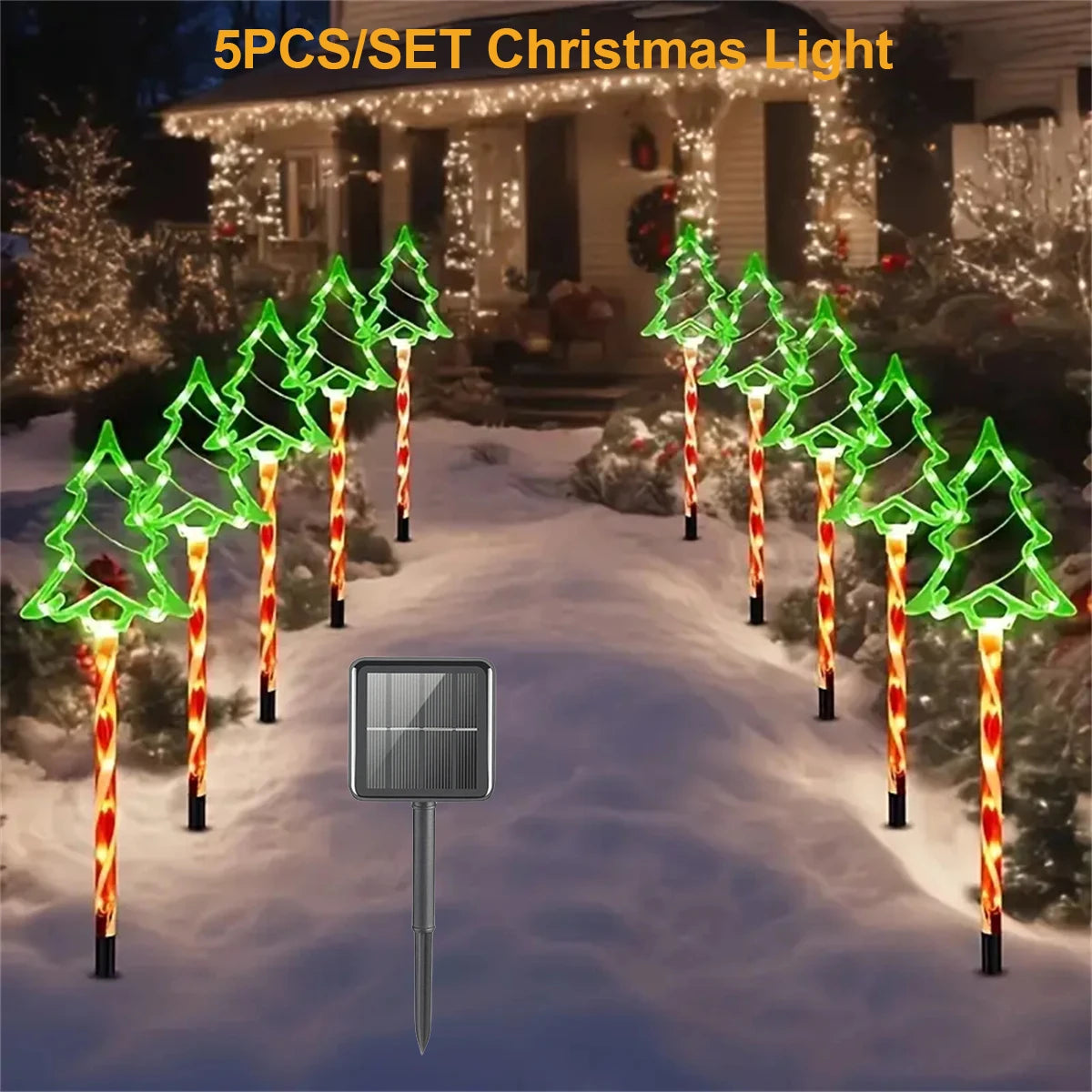 Solar Candy Cane Lights – 5 Piece Set — Global Mix holiday decor image 1