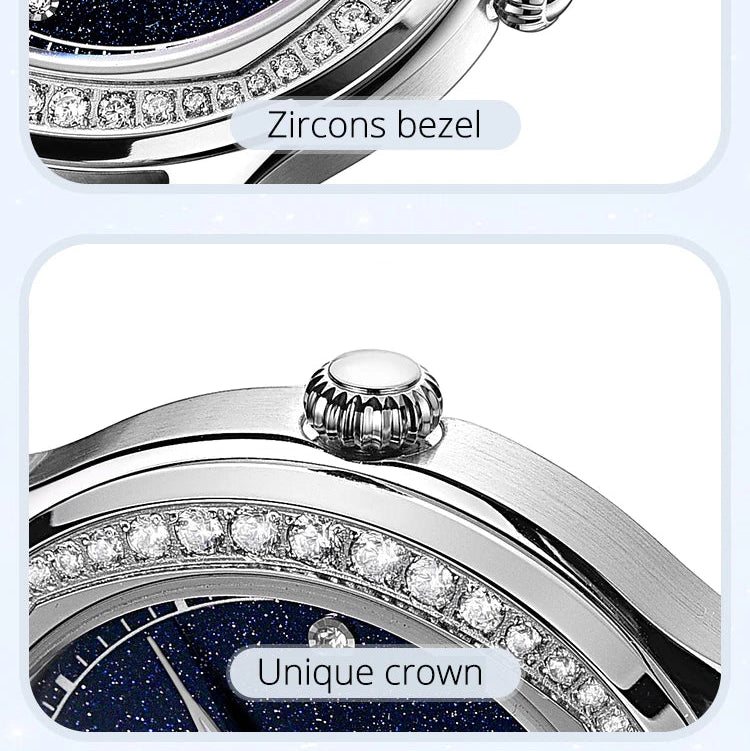 Diamond Leather Watch Sapphire & Waterproof