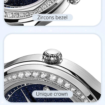 Diamond Leather Watch Sapphire & Waterproof