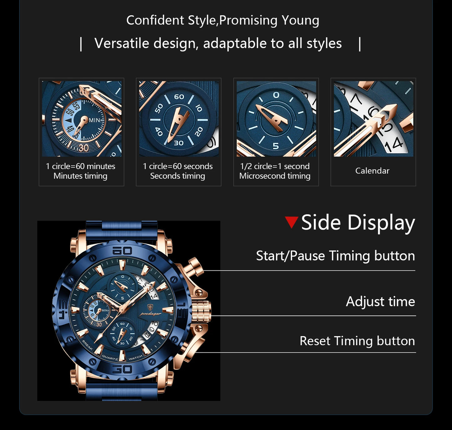 Luxury Men Wristwatch Date Luminous Waterproof Quartz Man Clock Chronograph Stainless Steel Fashion