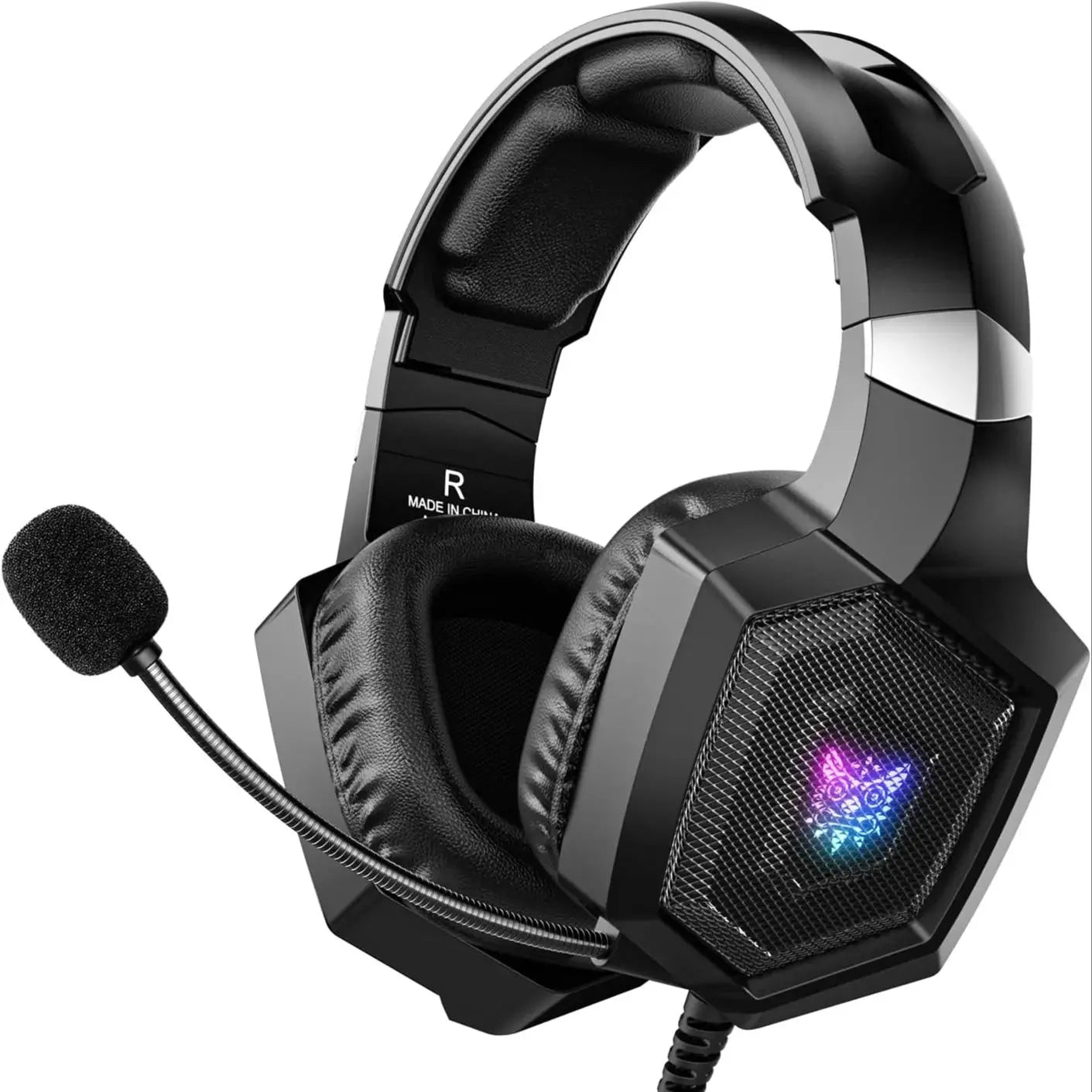 Gaming Headset W/Mic - Noise-Cancelling Mic, 7.1 Surround Sound, RGB Lights - PS5/PS4/Xbox/PC - Over-Ear Wired (3.5mm)