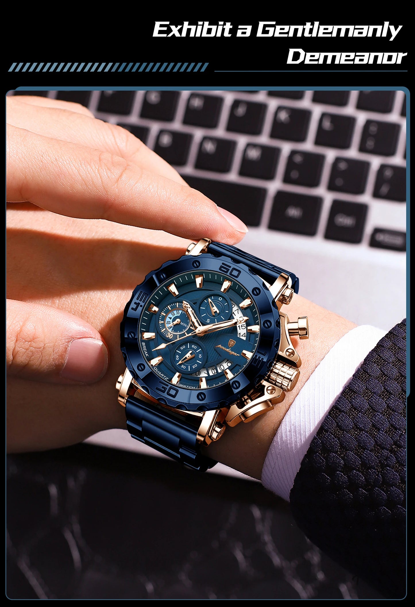 Luxury Men Wristwatch Date Luminous Waterproof Quartz Man Clock Chronograph Stainless Steel Fashion