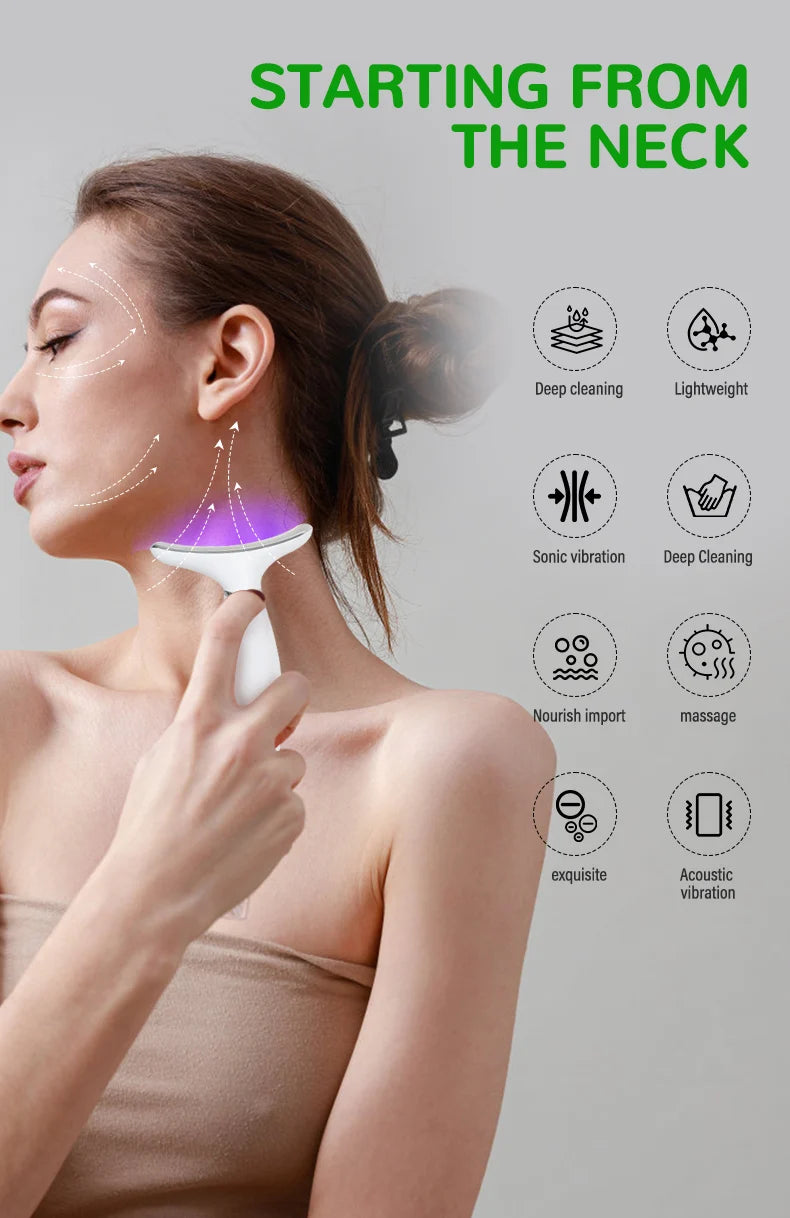 EMS Micro-current Neck Face Beauty Device 7 Color Facial Massager for Enhanced Face Neck and Shoulder Care with Vibrating - Global Mix