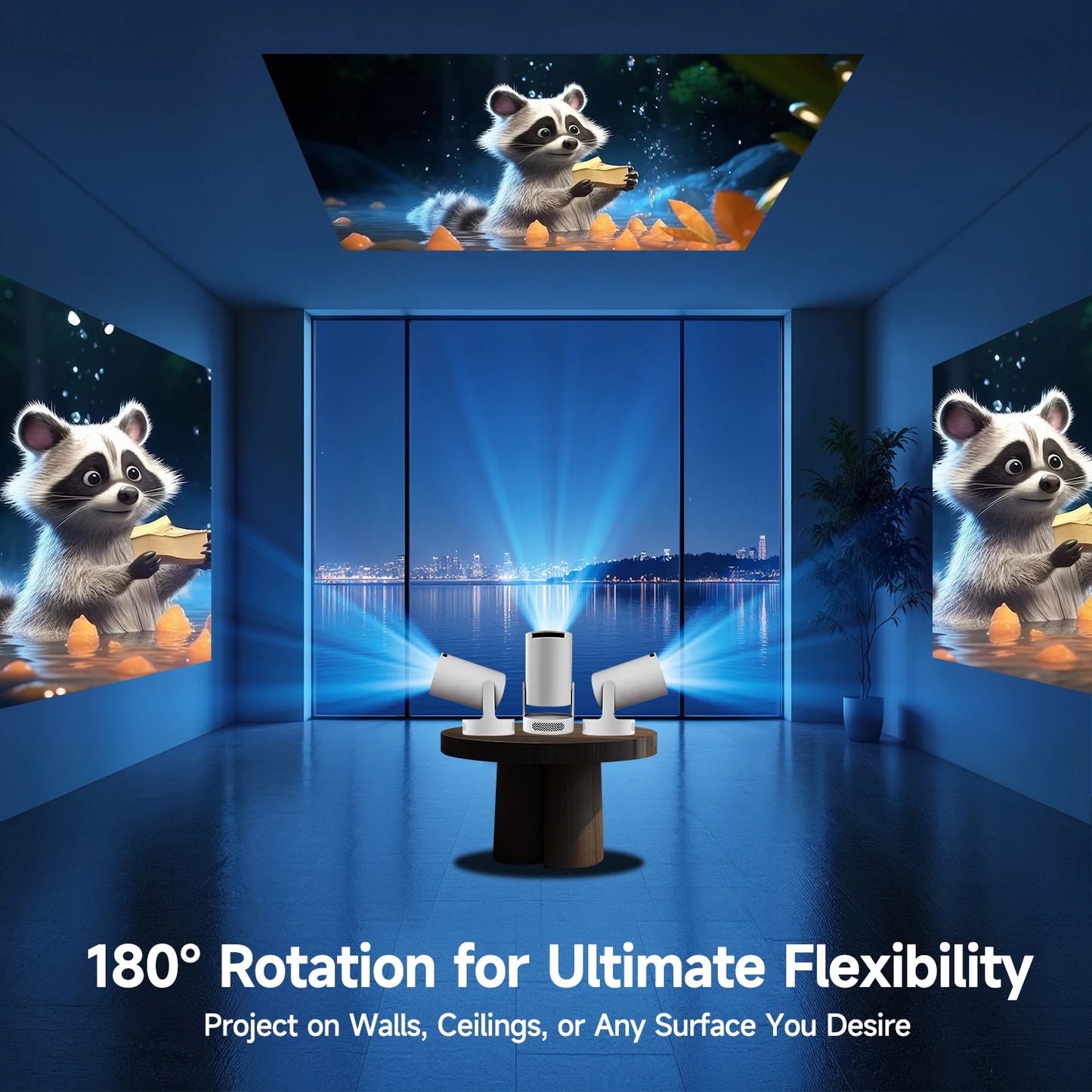 Pro + Projector 4K 720P With 5W Speaker Android 11 WiFi 6 BT5.4 Outdoor Video Home Theater Projector