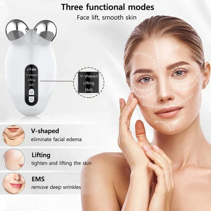 Facial Massager Microcurrent Roller EMS Device For Face Lifting Skin Tighten Rejuvenation Chin Remover Anti Wrikle Double care - Global Mix