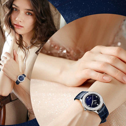 Diamond Leather Watch Sapphire & Waterproof