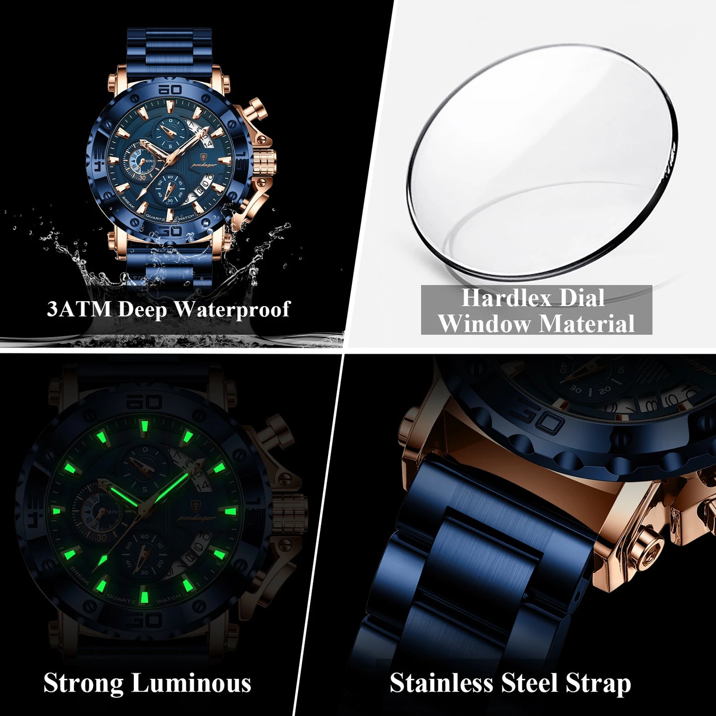 Luxury Men Wristwatch Date Luminous Waterproof Quartz Man Clock Chronograph Stainless Steel Fashion