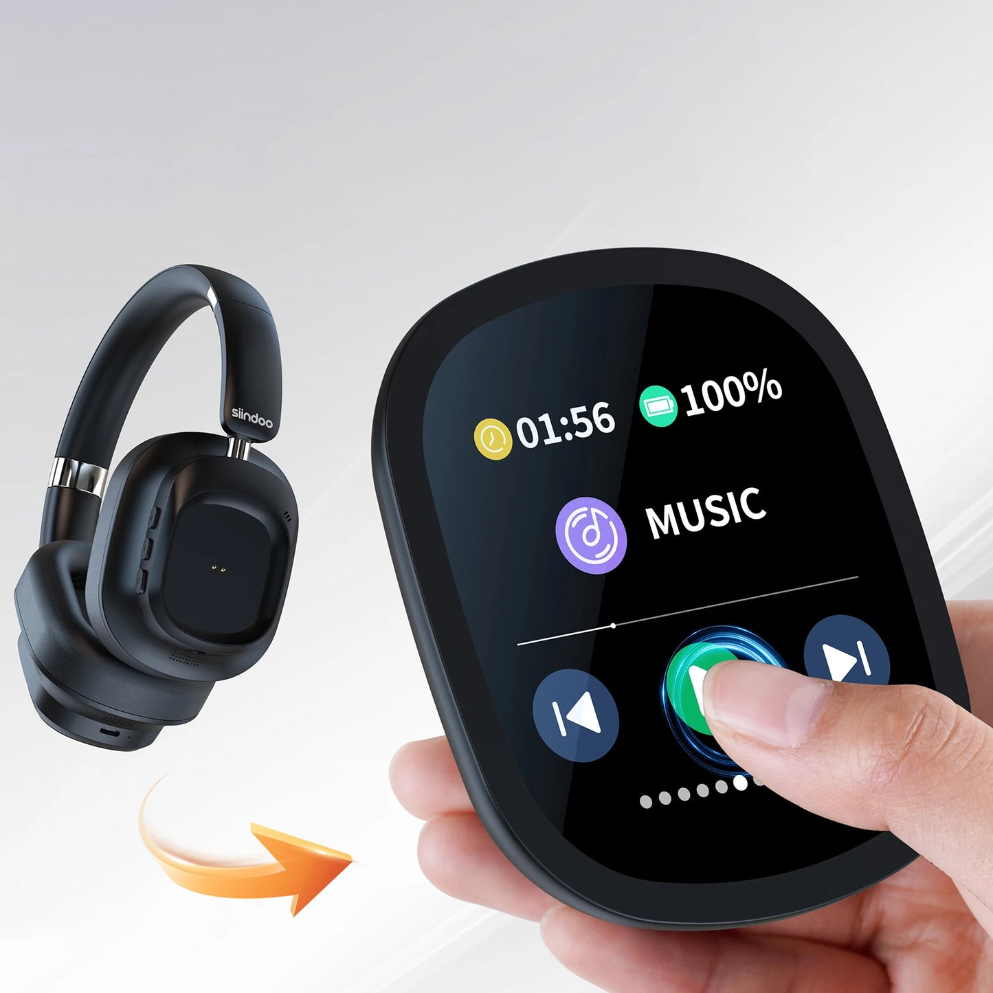 Hybrid Wireless Headphone Active Noise Cancelling Magnetic Touch Control LED Screen