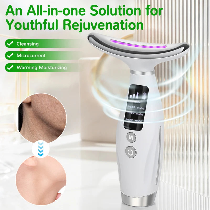EMS Micro-current Neck Face Beauty Device 7 Color Facial Massager for Enhanced Face Neck and Shoulder Care with Vibrating - Global Mix