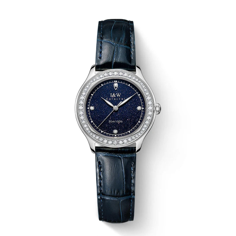 Diamond Leather Watch Sapphire & Waterproof