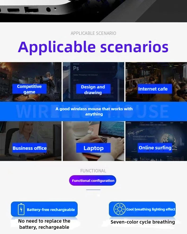 Rechargeable Wireless Gaming Mouse Bluetooth USB E-Sports Backlight