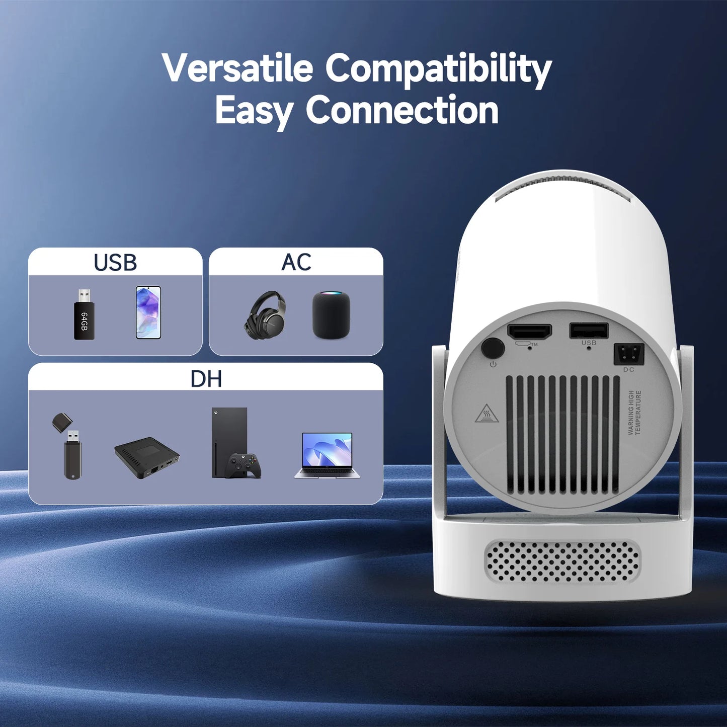 Pro + Projector 4K 720P With 5W Speaker Android 11 WiFi 6 BT5.4 Outdoor Video Home Theater Projector