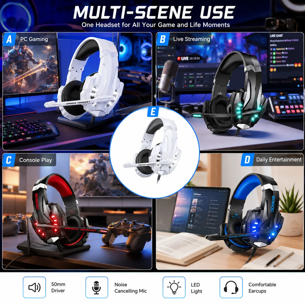 G9000 Wired Gaming Headset with Microphone & LED Light