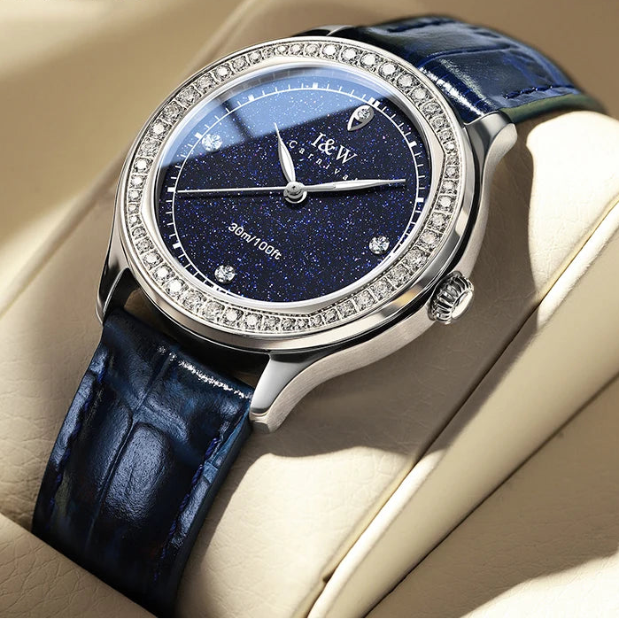 Diamond Leather Watch Sapphire & Waterproof