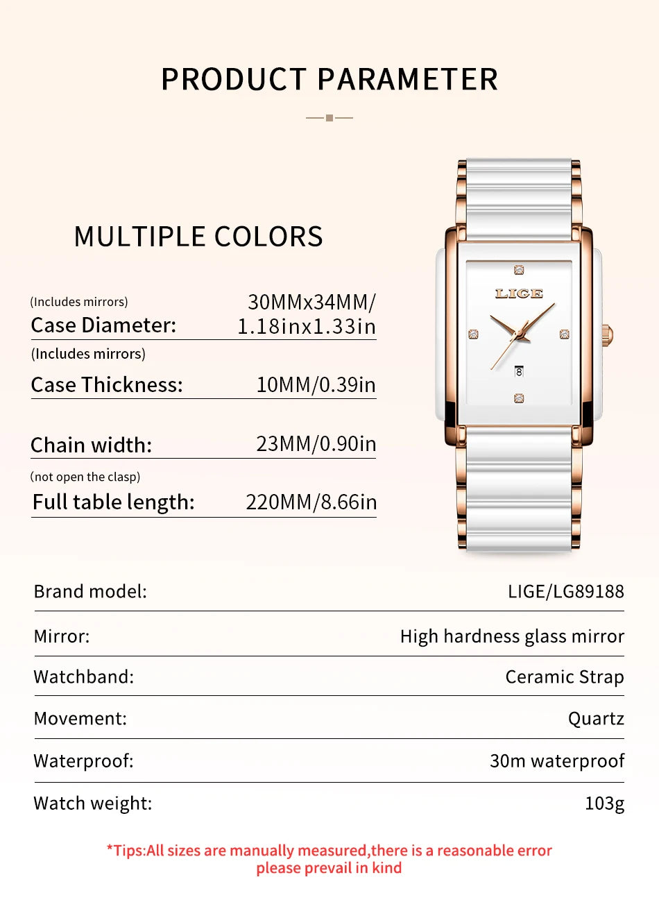 Elegant Square Ceramic Women’s Watch