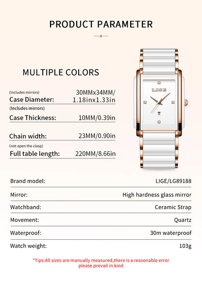 Elegant Square Ceramic Women’s Watch