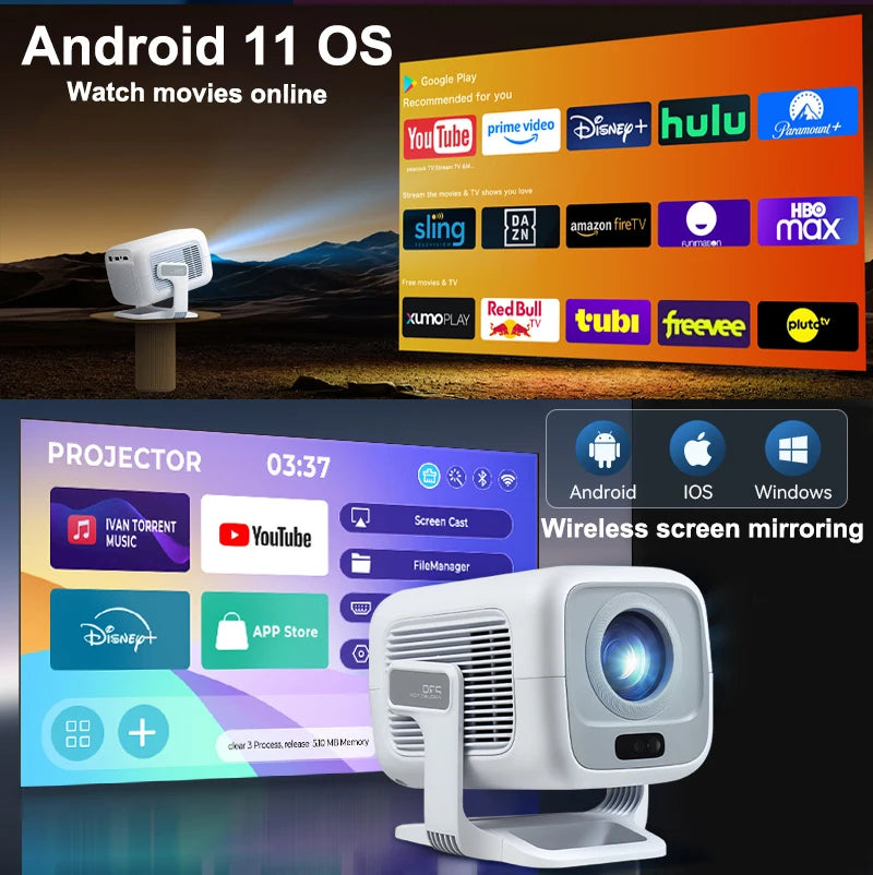 4K Projector Android Native Portable 1080P Auto Focus 600ANSI Video home Cinema Outdoor hd led Projetor