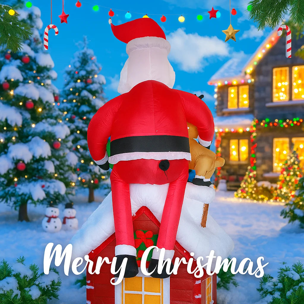 9.5 FT Inflatable Santa & Reindeer Christmas Decoration