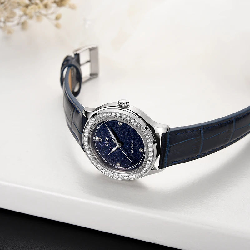 Diamond Leather Watch Sapphire & Waterproof