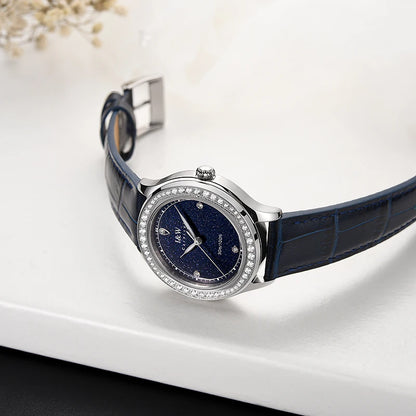 Diamond Leather Watch Sapphire & Waterproof