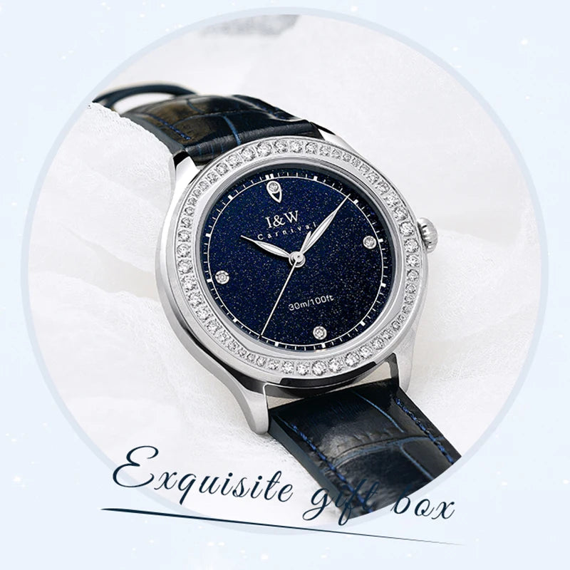 Diamond Leather Watch Sapphire & Waterproof