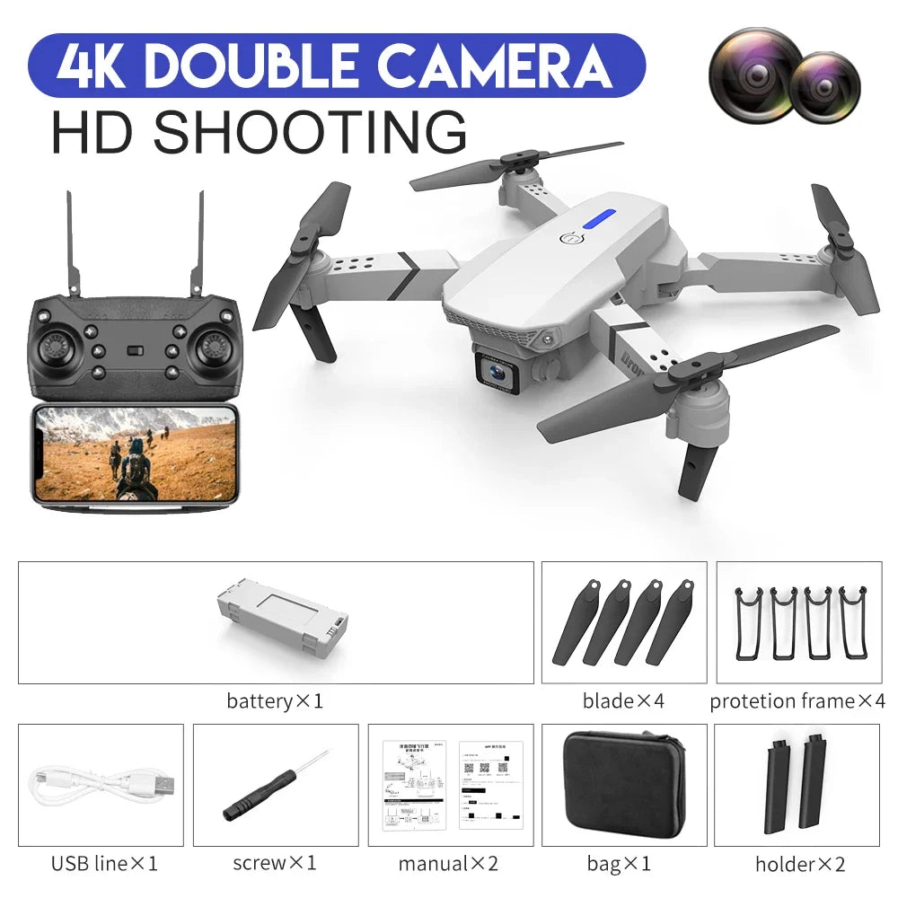 Pro WiFi FPV Drone - Single/Dual 4K/1080P Camera, Wide-Angle HD, Altitude Hold, Foldable Quadcopter RC Helicopter Toy