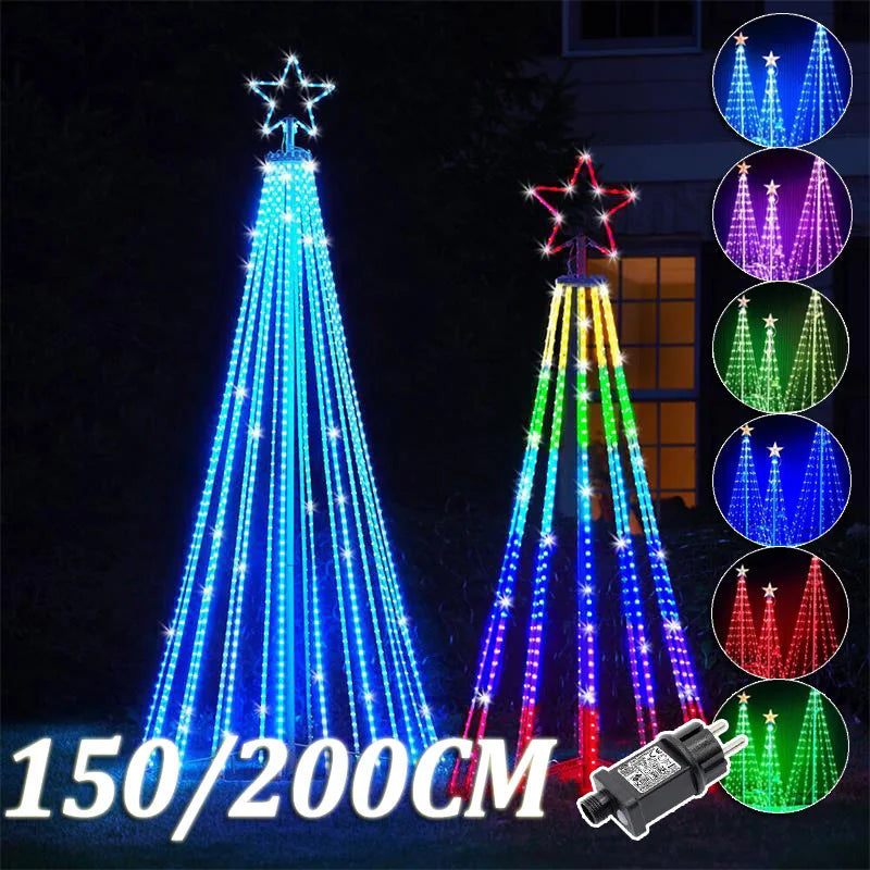 Christmas Tree Waterfall Star Lights