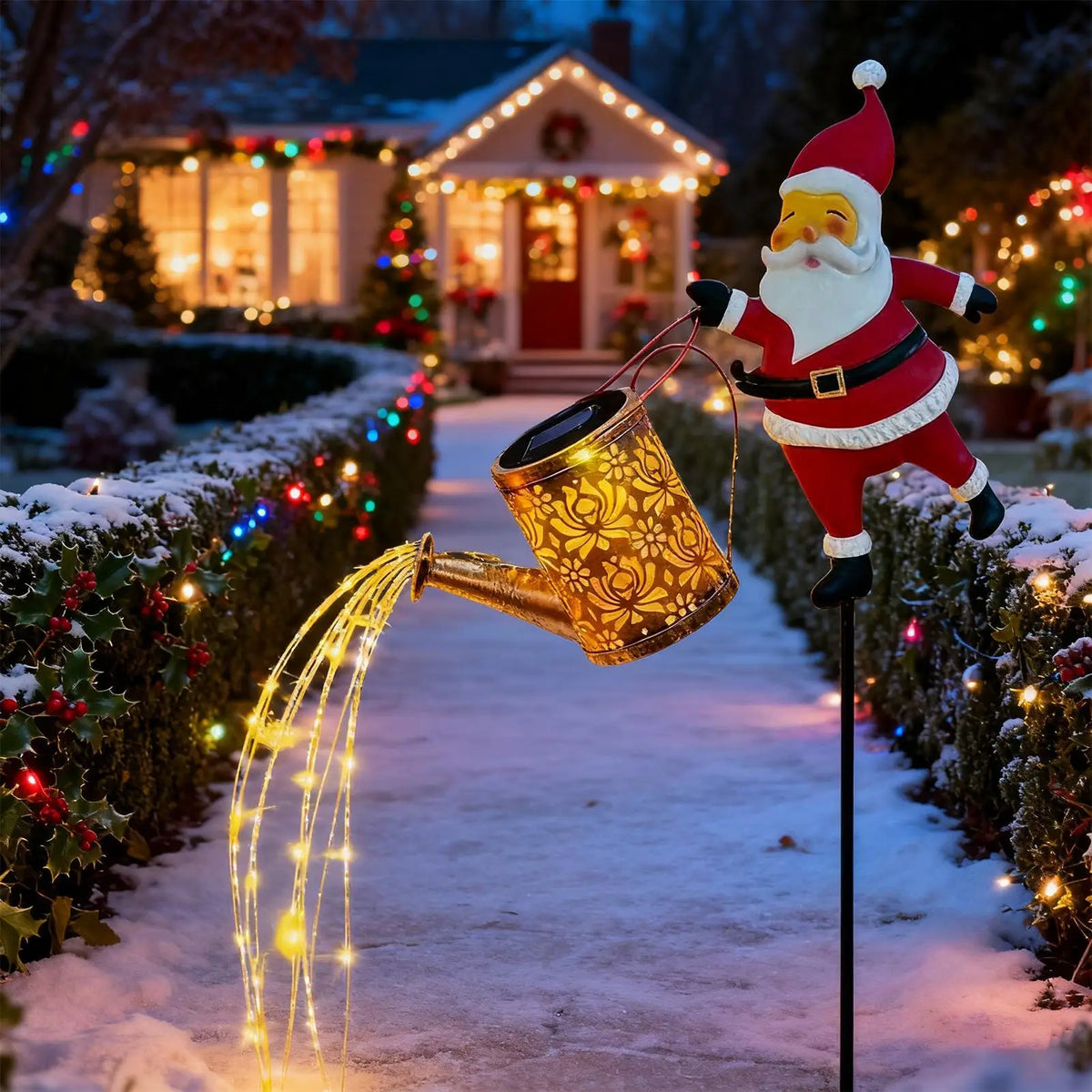 Solar Santa Watering Can Christmas Lights