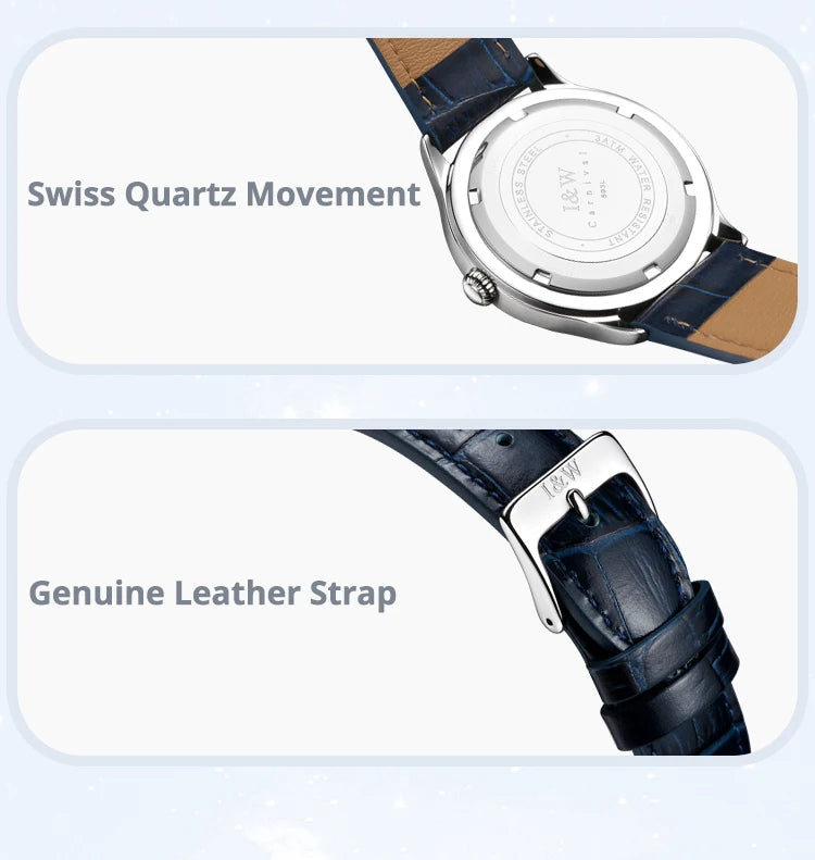 Diamond Leather Watch Sapphire & Waterproof