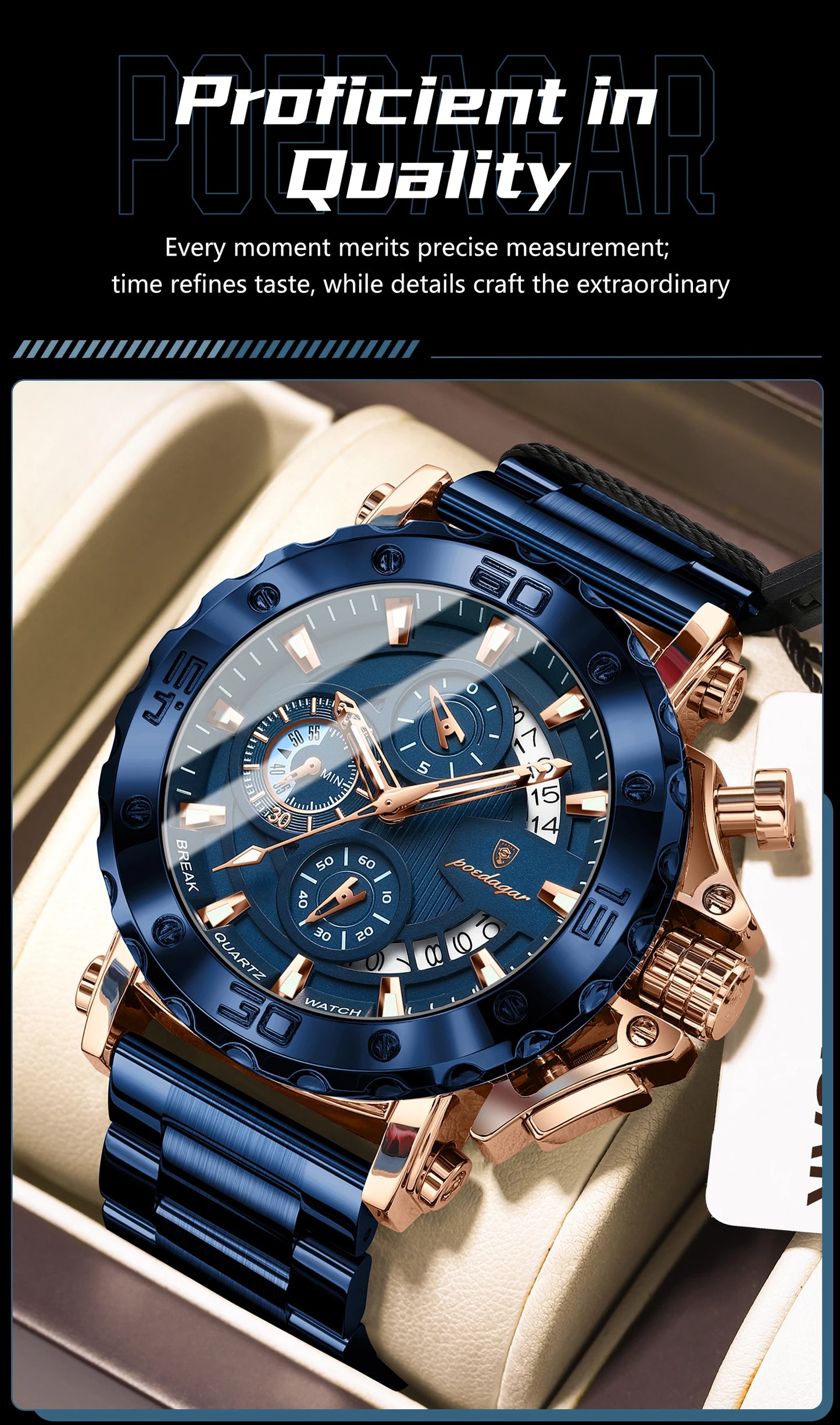 Luxury Men Wristwatch Date Luminous Waterproof Quartz Man Clock Chronograph Stainless Steel Fashion