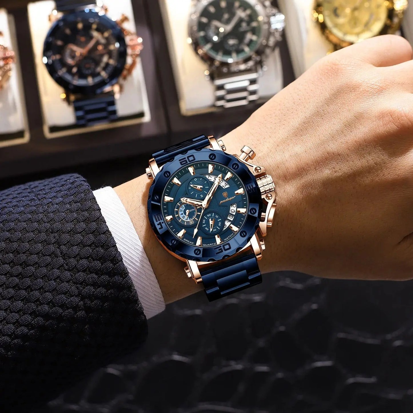 Luxury Men Wristwatch Date Luminous Waterproof Quartz Man Clock Chronograph Stainless Steel Fashion